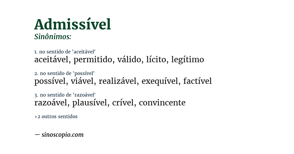 Sinônimo de admissível