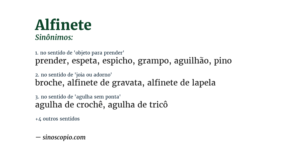 Sinônimo de alfinete