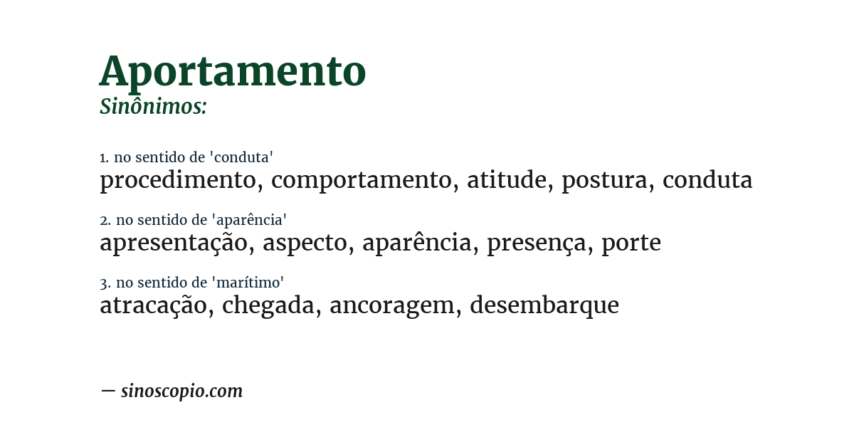 Sinônimo de aportamento