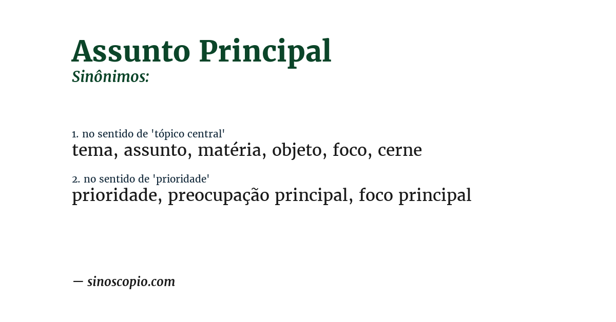 Sinônimo de assunto principal