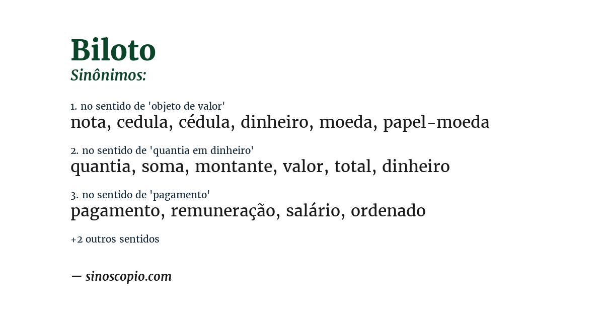 Sinônimo de biloto