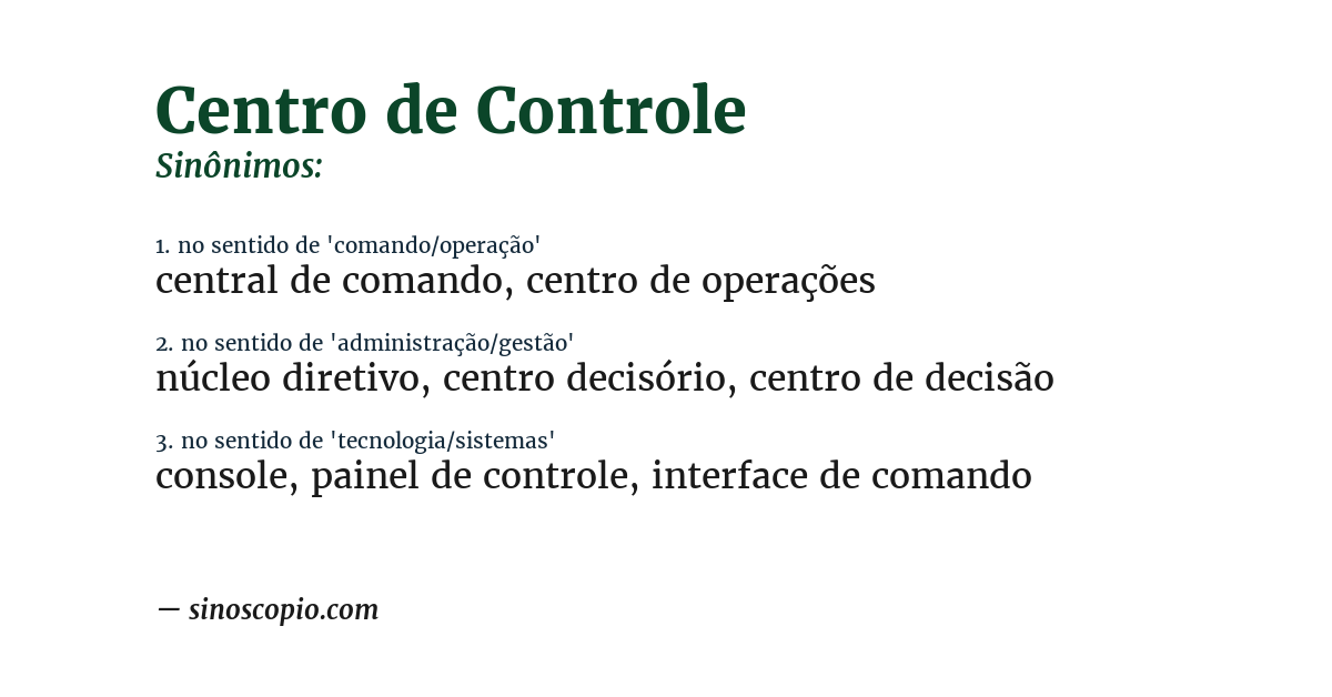 Sinônimo de centro de controle