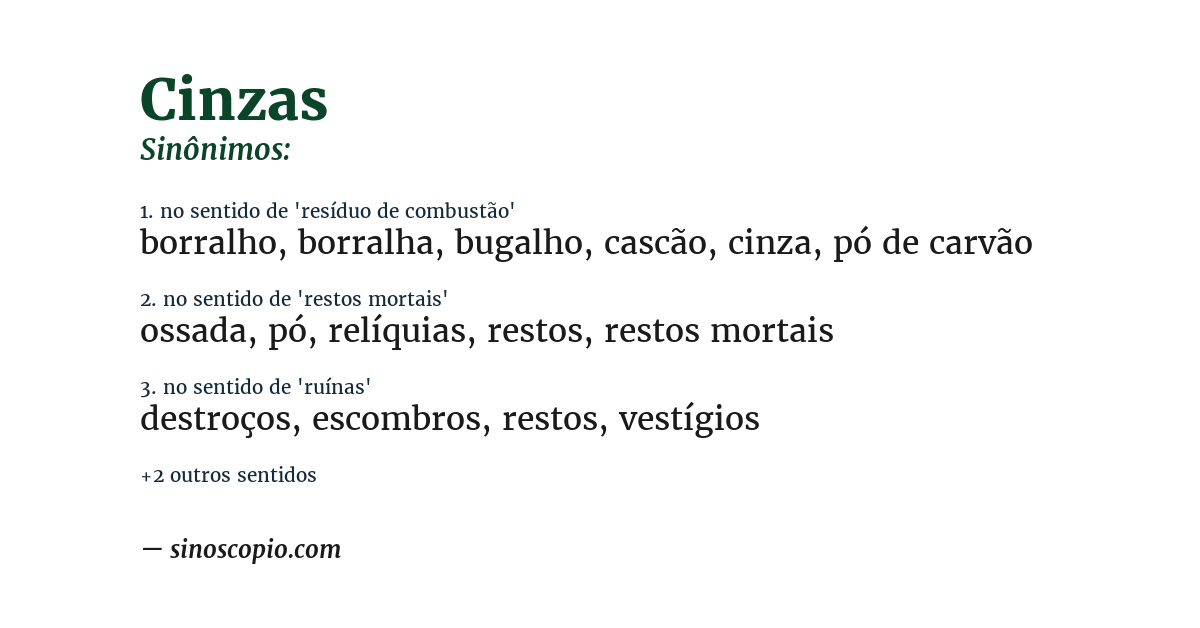 Sinônimo de cinzas