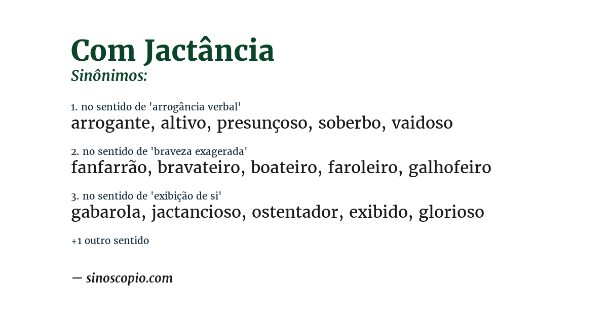 Sinônimo de com jactância
