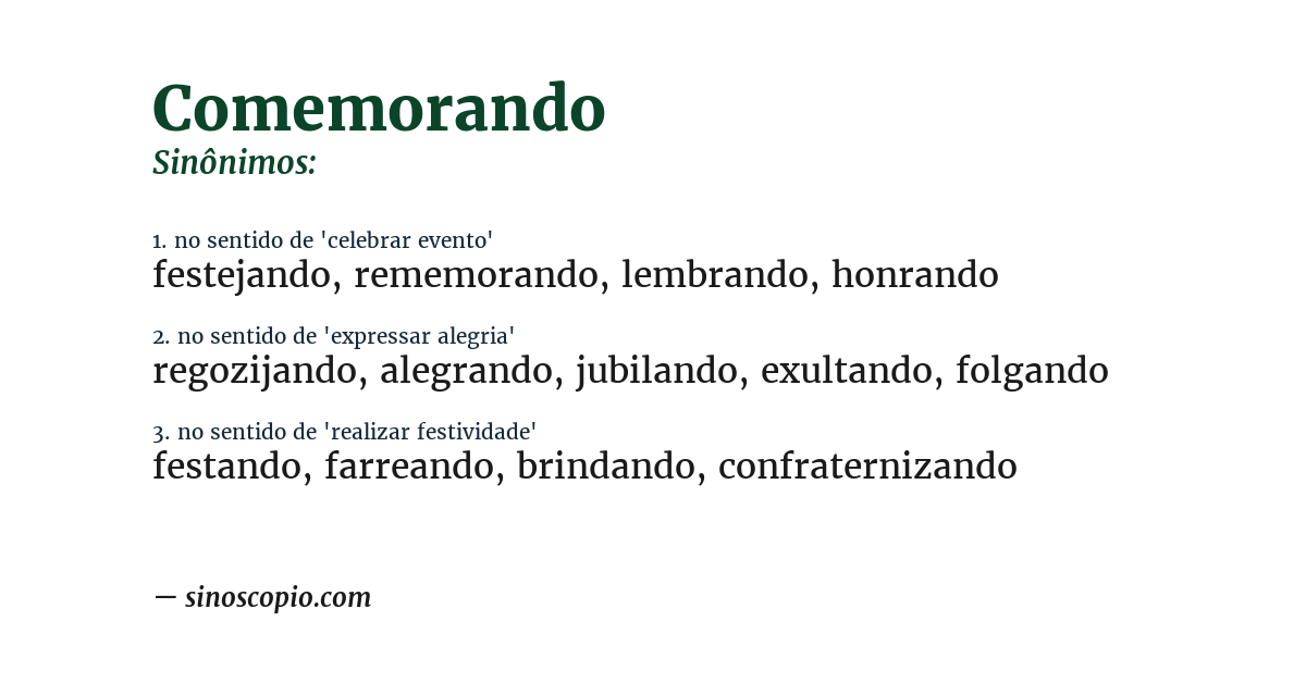 Sinônimo de comemorando