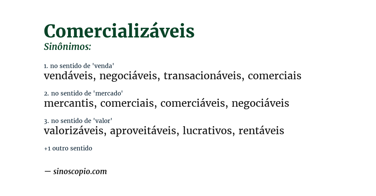 Sinônimo de comercializáveis