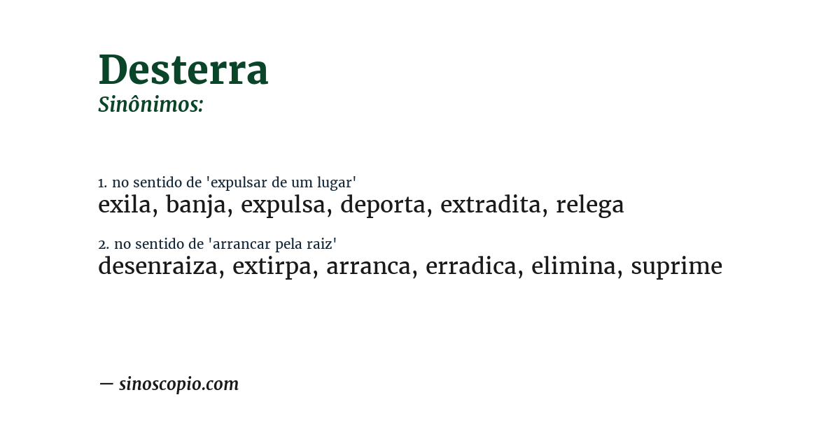 Sinônimo de desterra