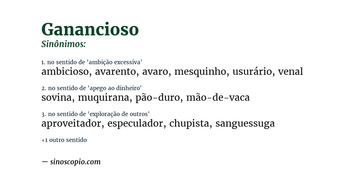 Sinônimo de ganancioso