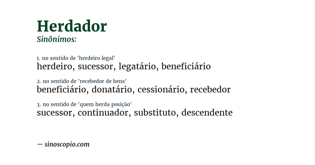 Sinônimo de herdador