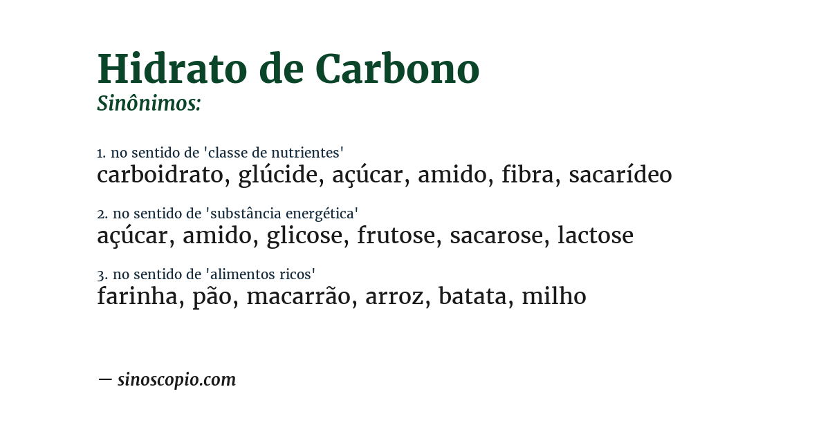 Sinônimo de hidrato de carbono