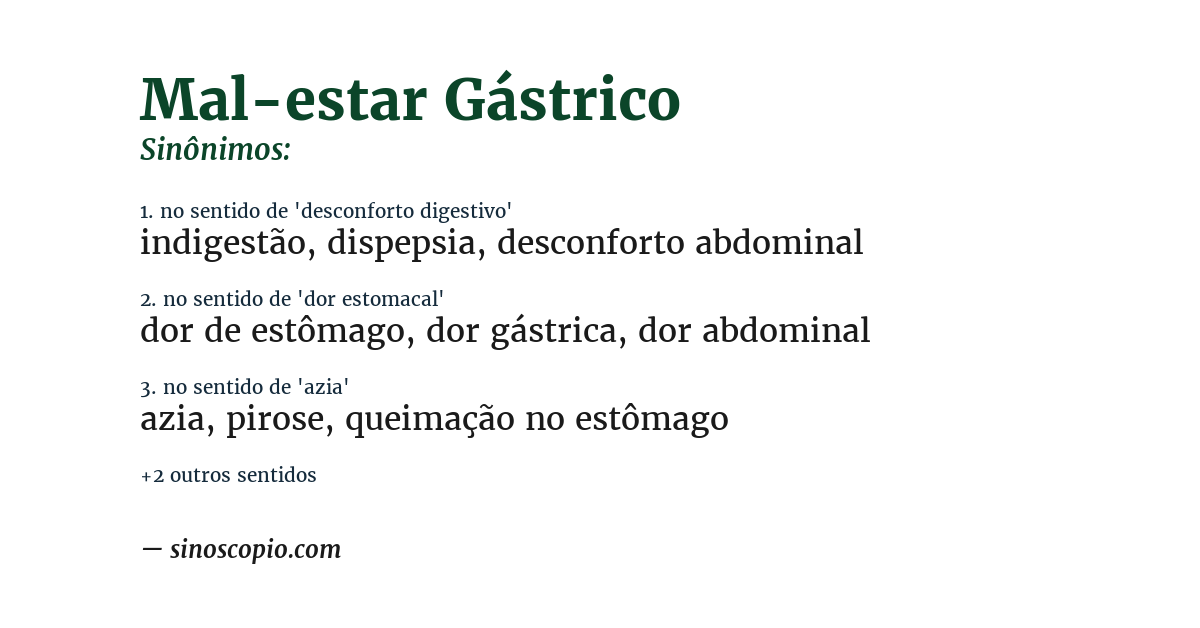 Sinônimo de mal-estar gástrico