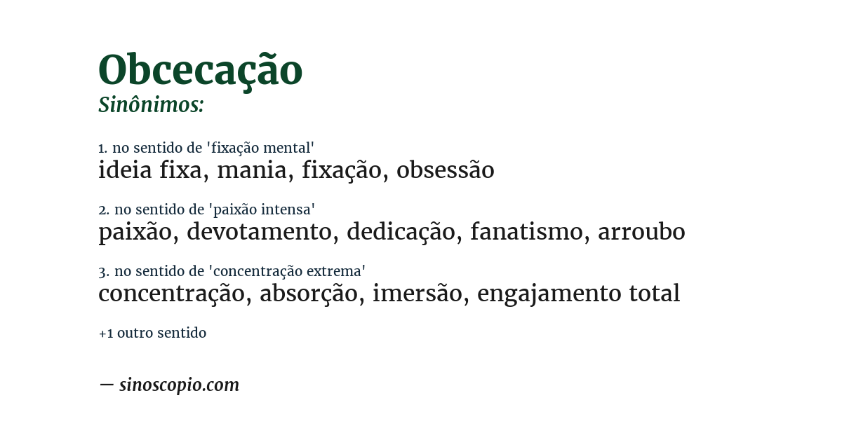 Sinônimo de obcecação