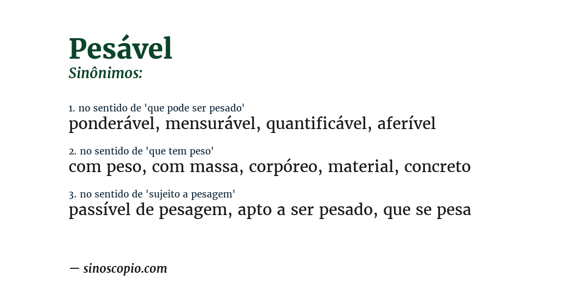 Sinônimo de pesável