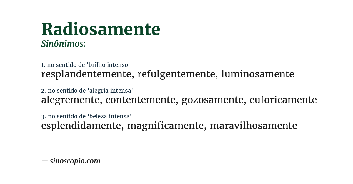 Sinônimo de radiosamente