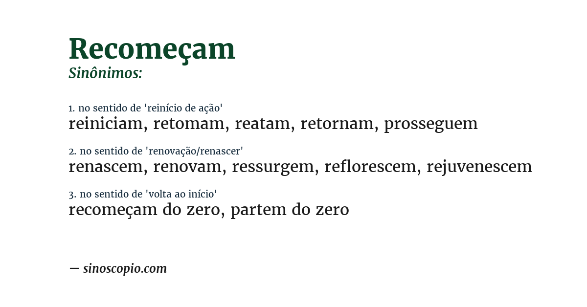 Sinônimo de recomeçam