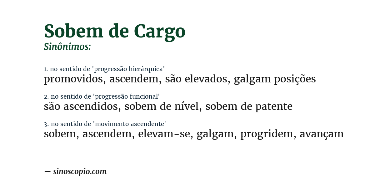 Sinônimo de sobem de cargo
