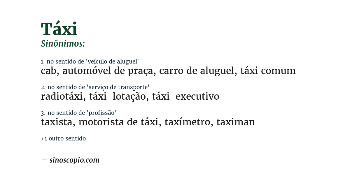 Sinônimo de táxi