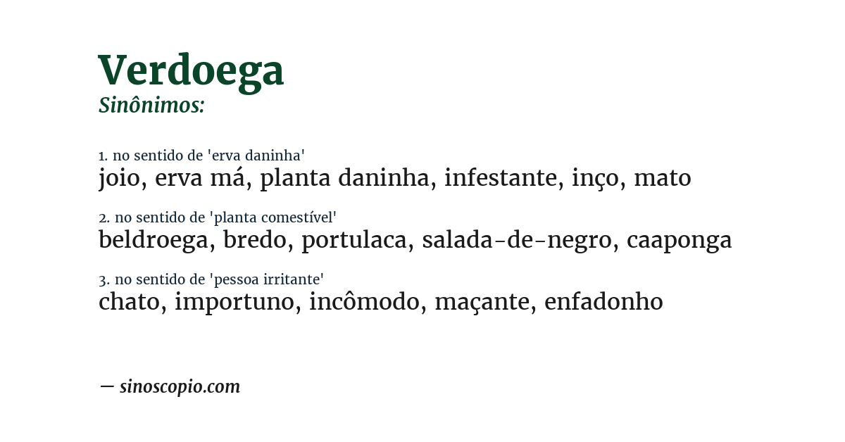 Sinônimo de verdoega