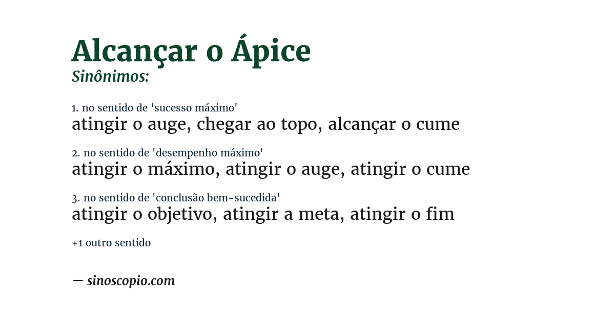Sinônimo de alcançar o ápice