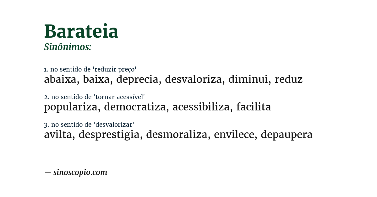 Sinônimo de barateia