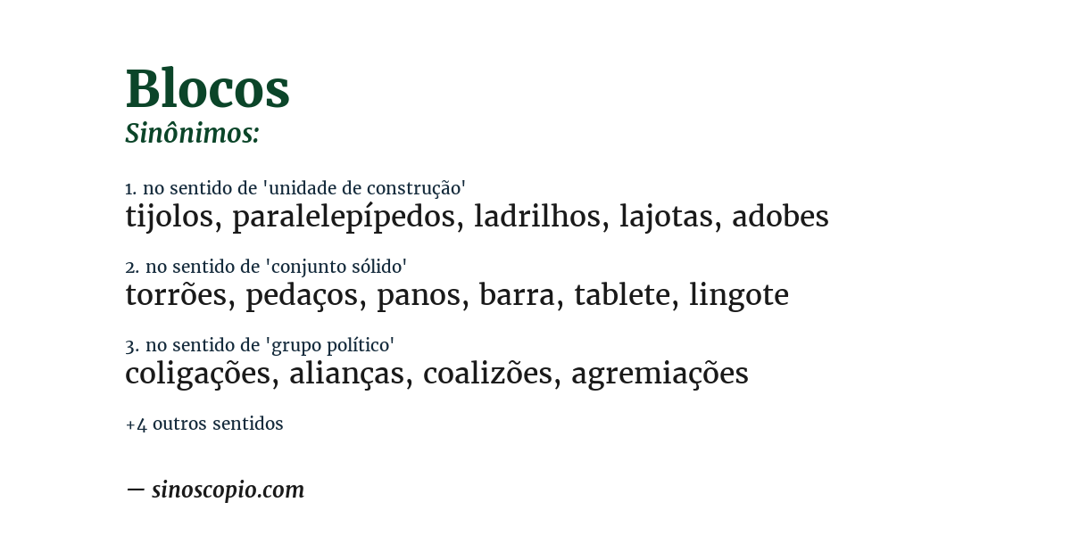 Sinônimo de blocos