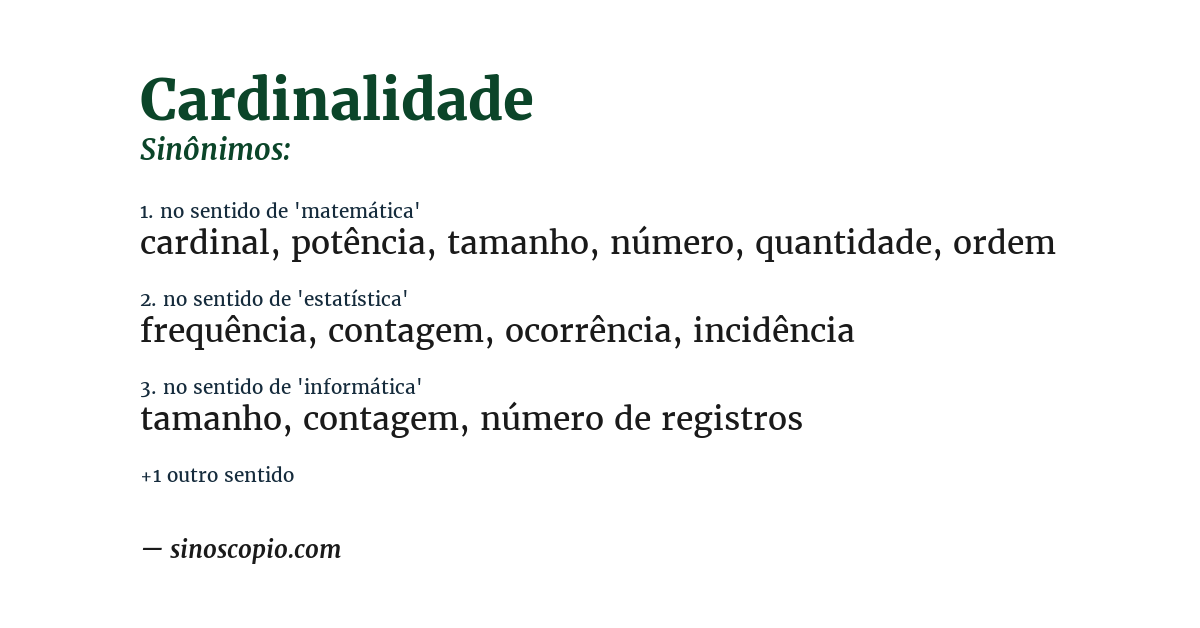 Sinônimo de cardinalidade