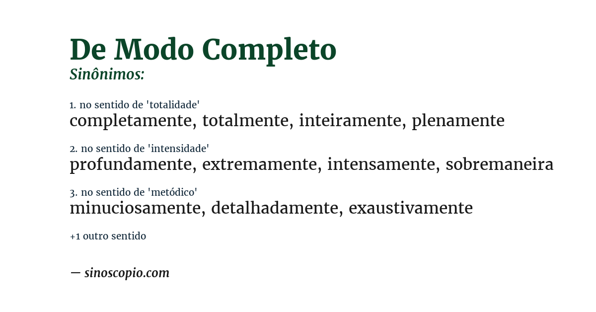 Sinônimo de de modo completo