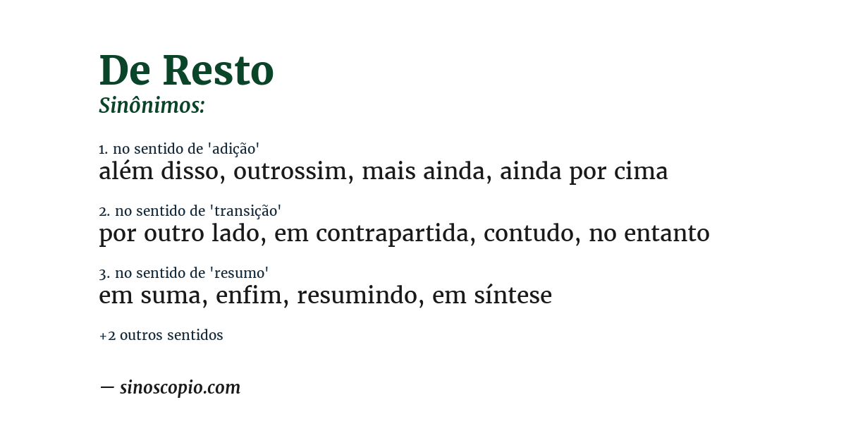 Sinônimo de de resto