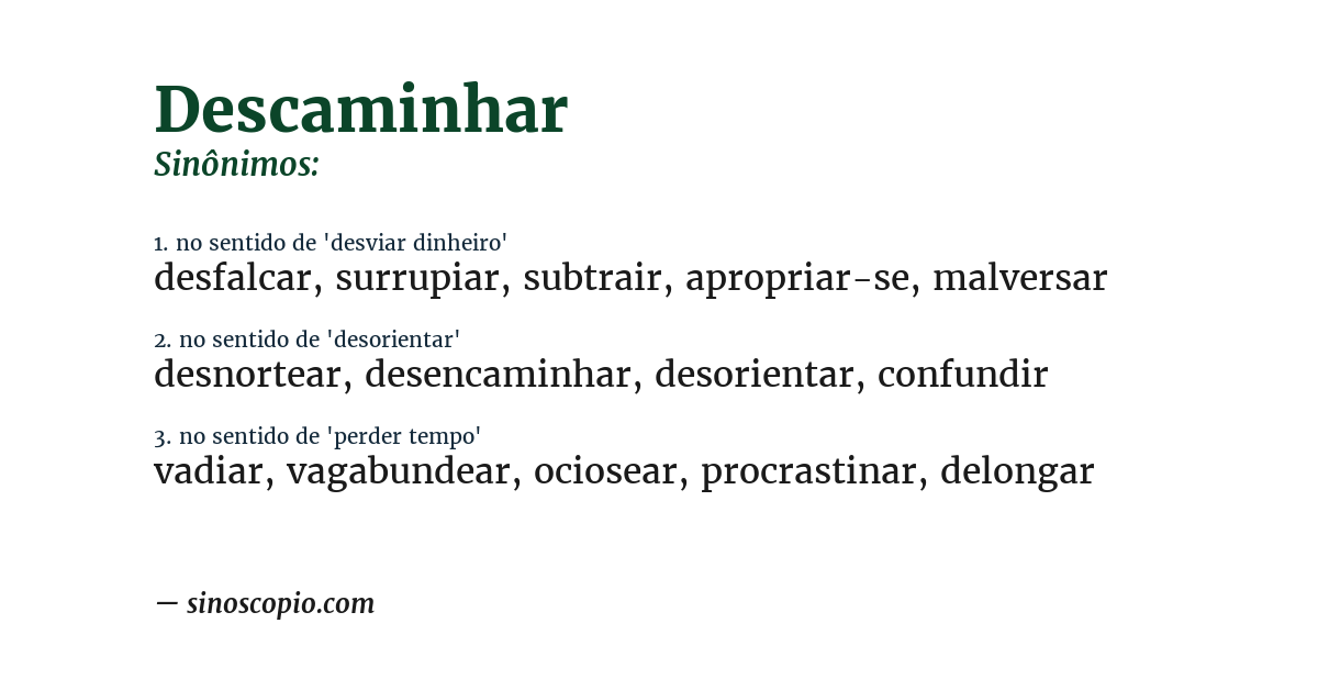 Sinônimo de descaminhar