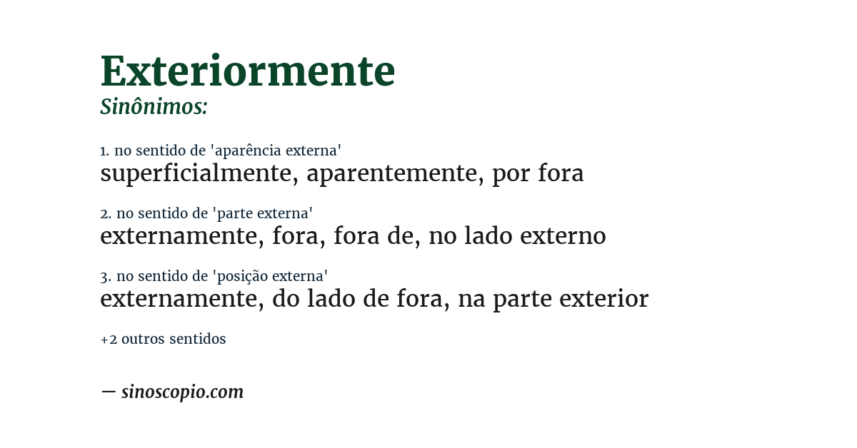 Sinônimo de exteriormente