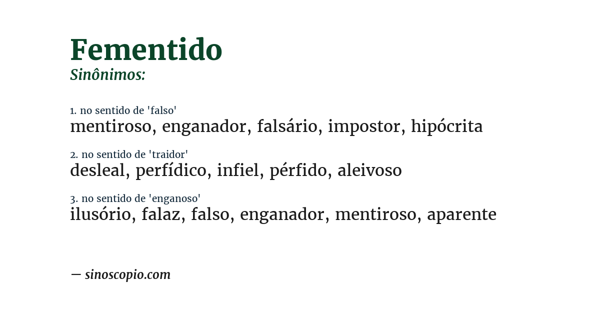 Sinônimo de fementido
