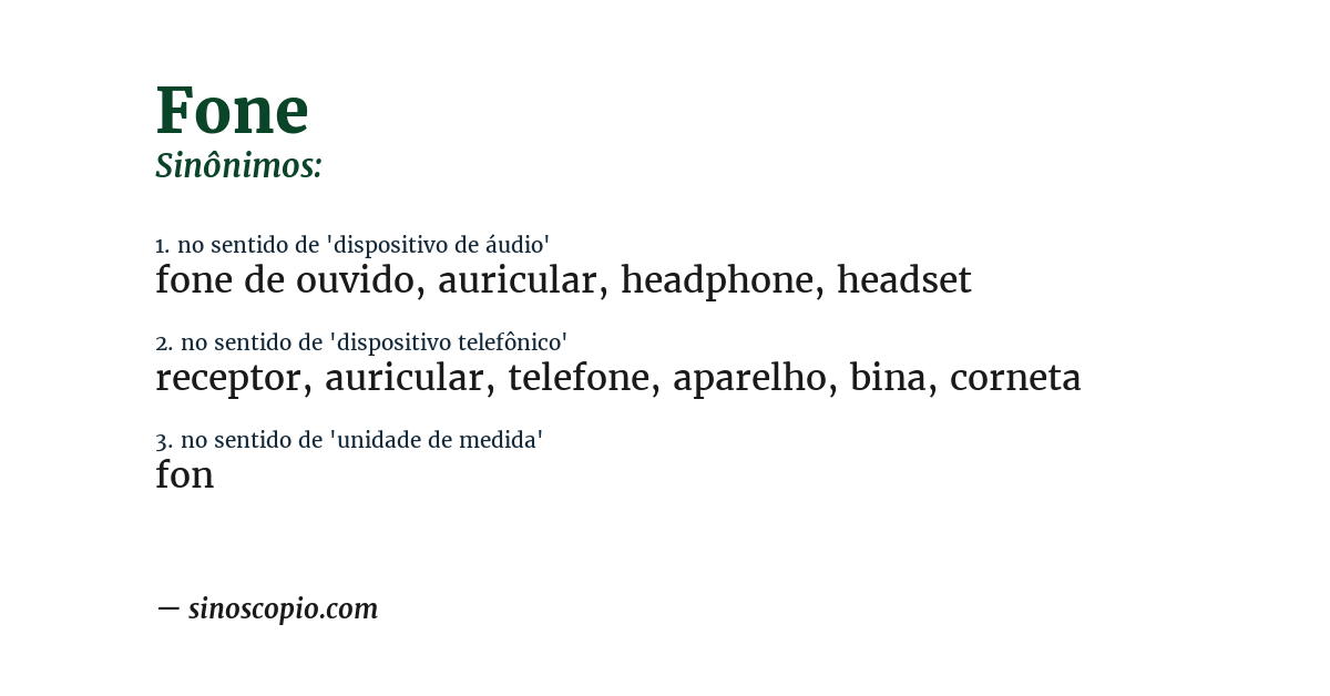 Sinônimo de fone