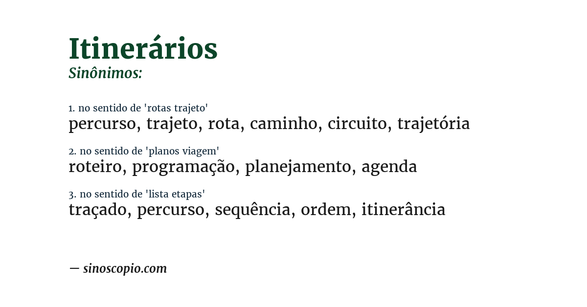 Sinônimo de itinerários