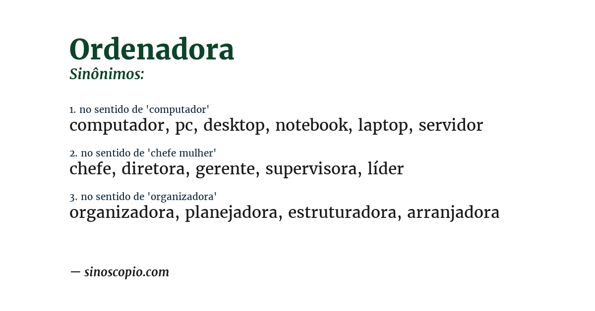 Sinônimo de ordenadora