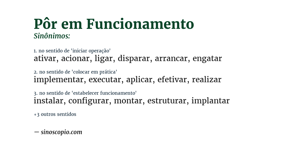 Sinônimo de pôr em funcionamento