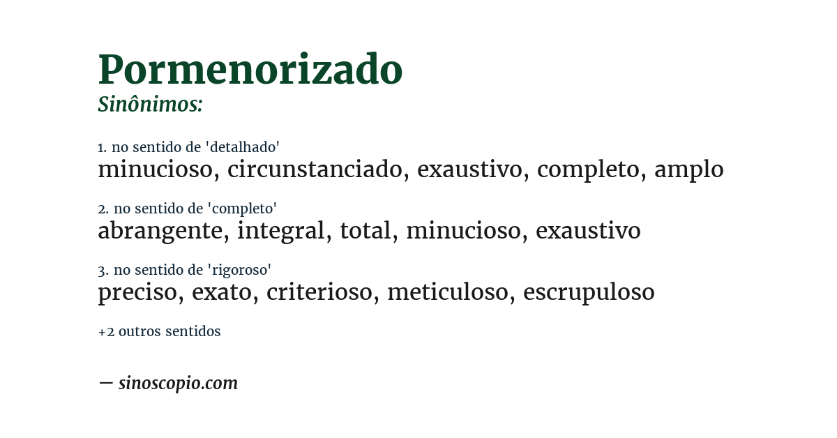 Sinônimo de pormenorizado