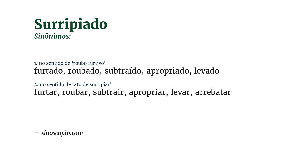 Sinônimo de surripiado