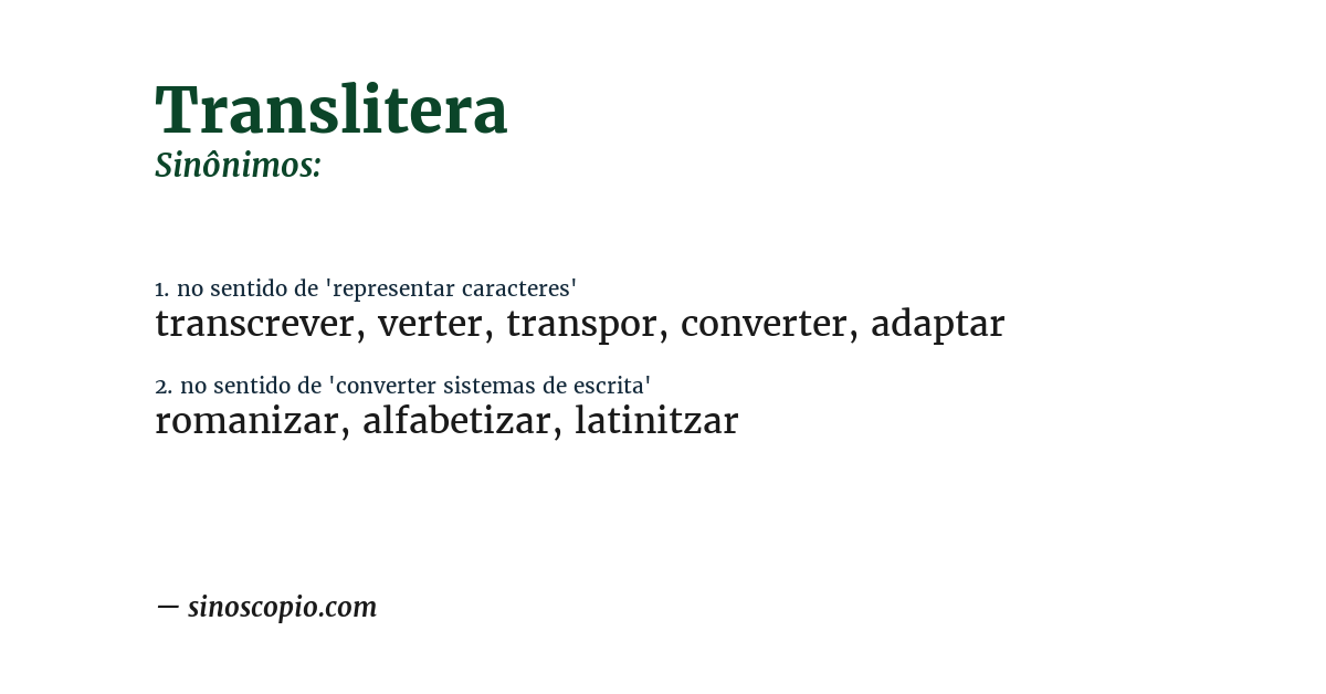 Sinônimo de translitera