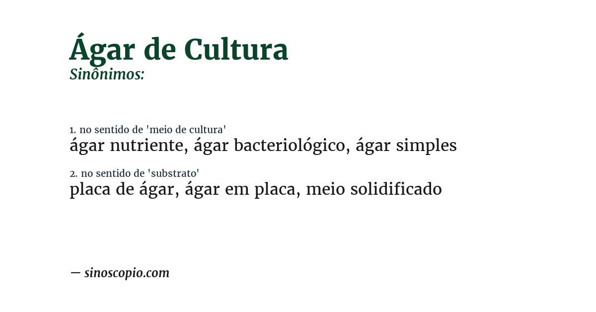 Sinônimo de ágar de cultura