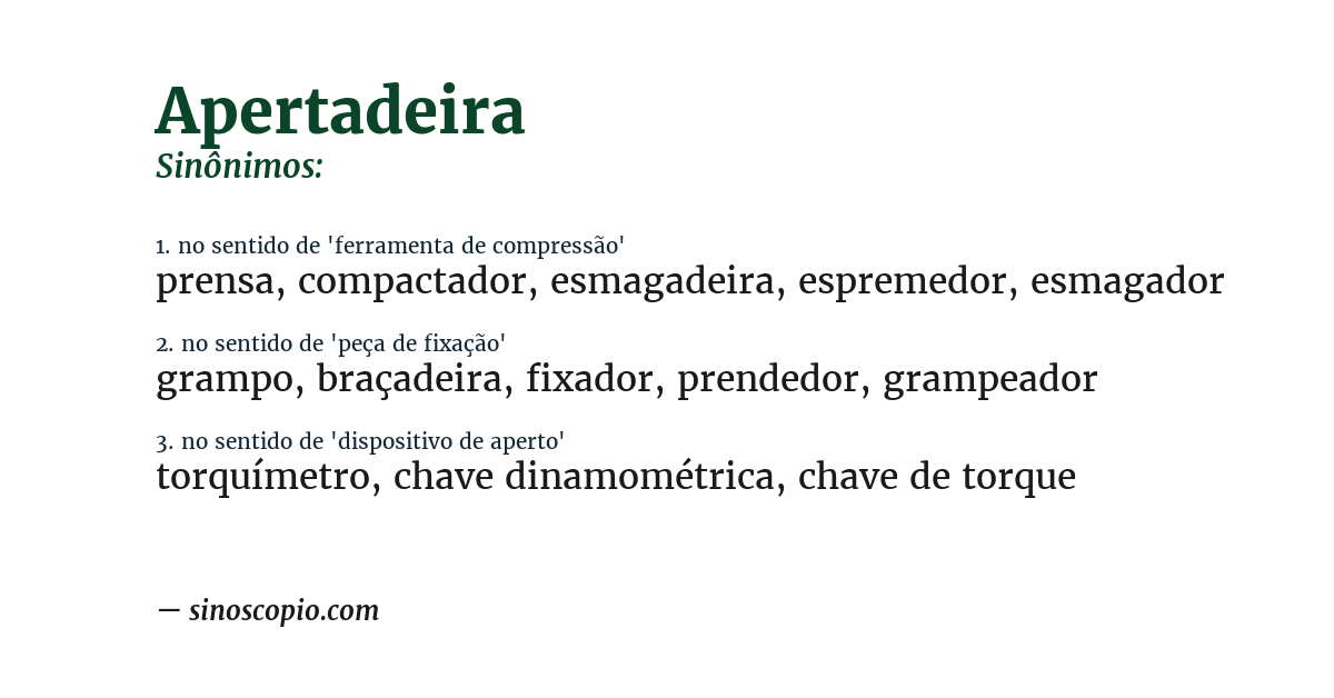 Sinônimo de apertadeira