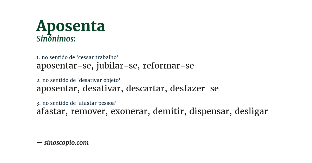 Sinônimo de aposenta