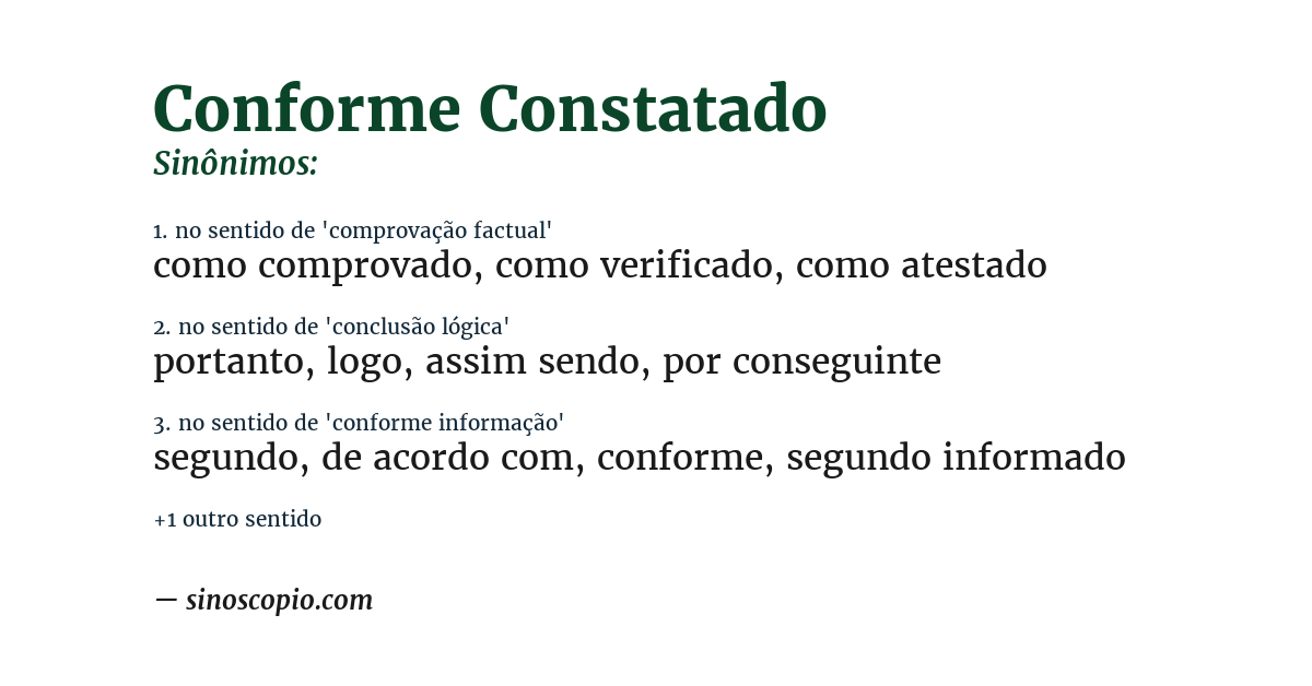 Sinônimo de conforme constatado