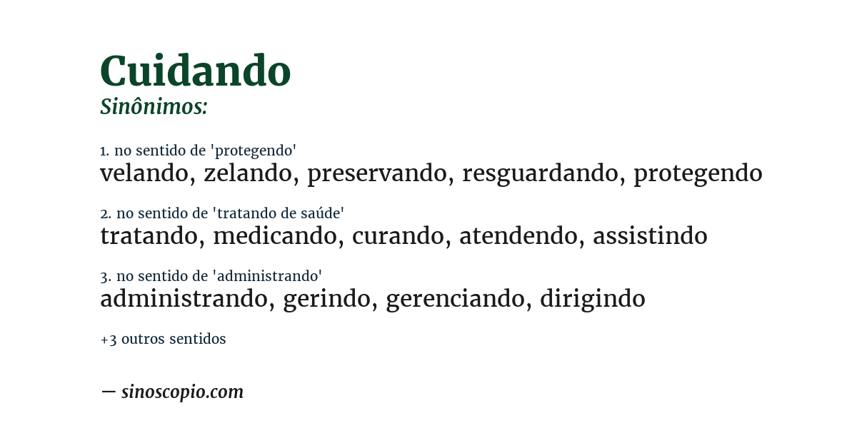 Sinônimo de cuidando