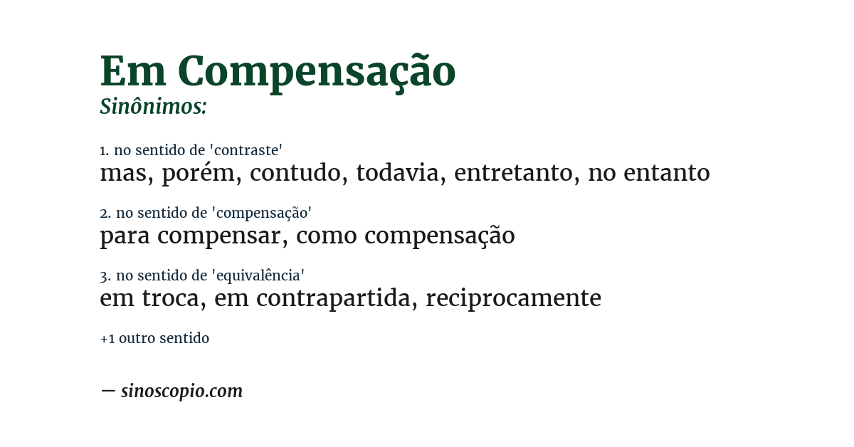 Sinônimo de em compensação