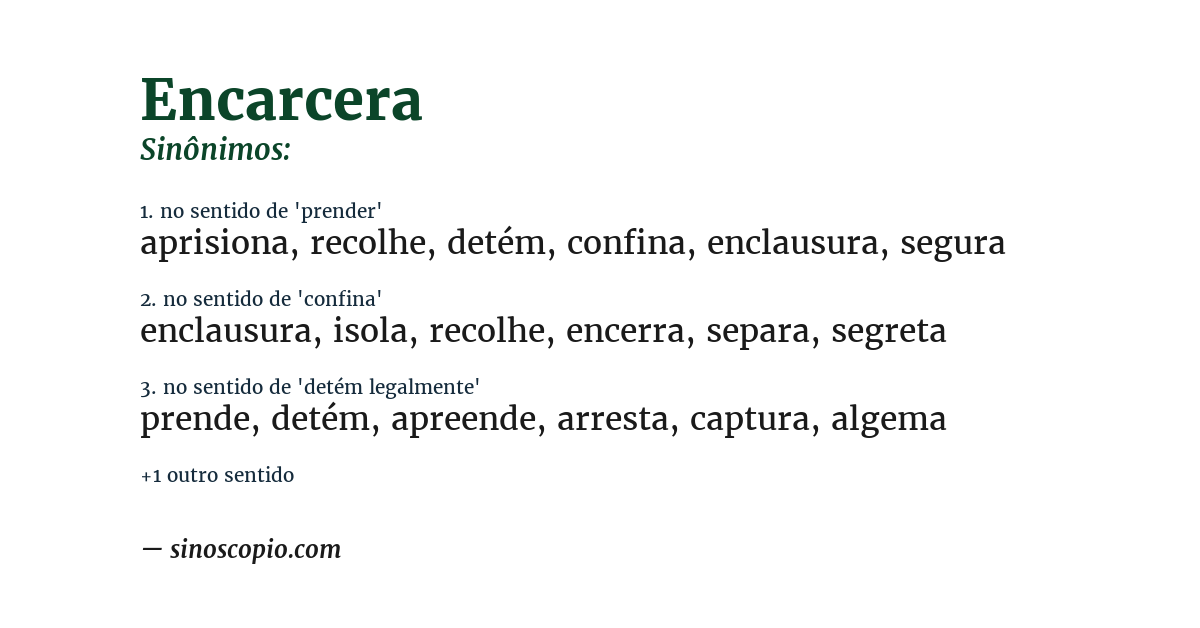 Sinônimo de encarcera