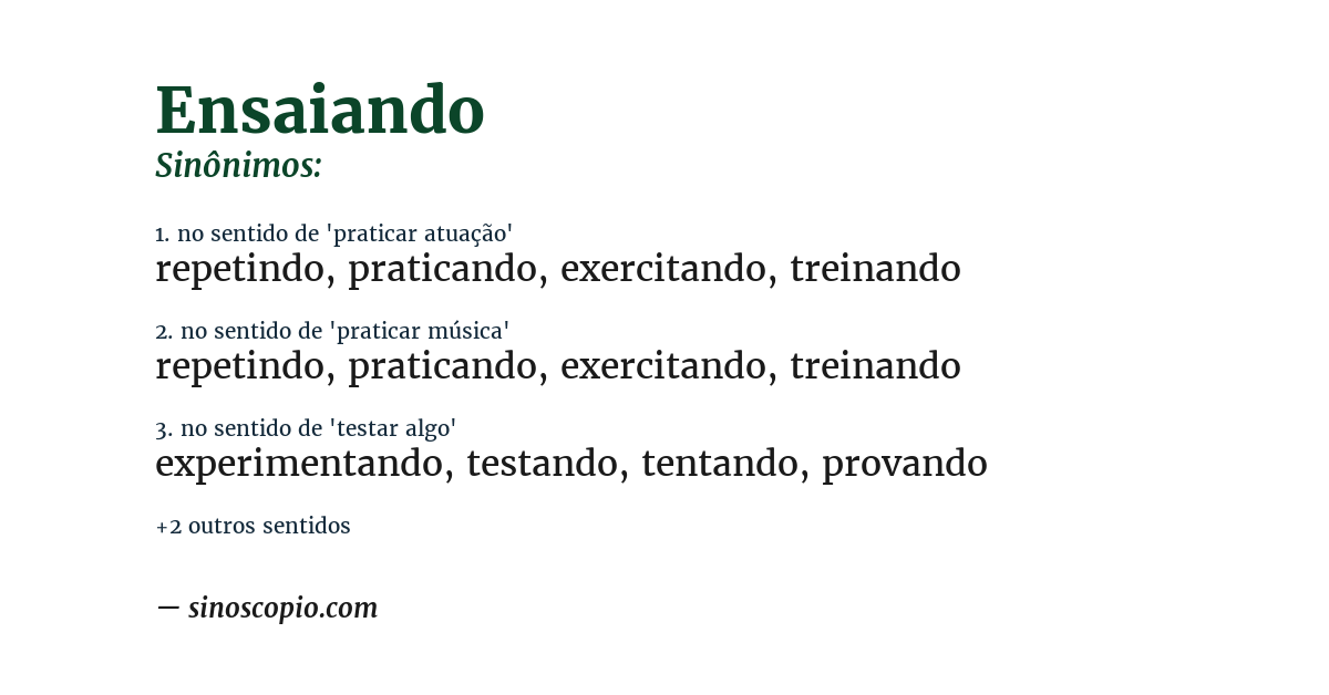 Sinônimo de ensaiando