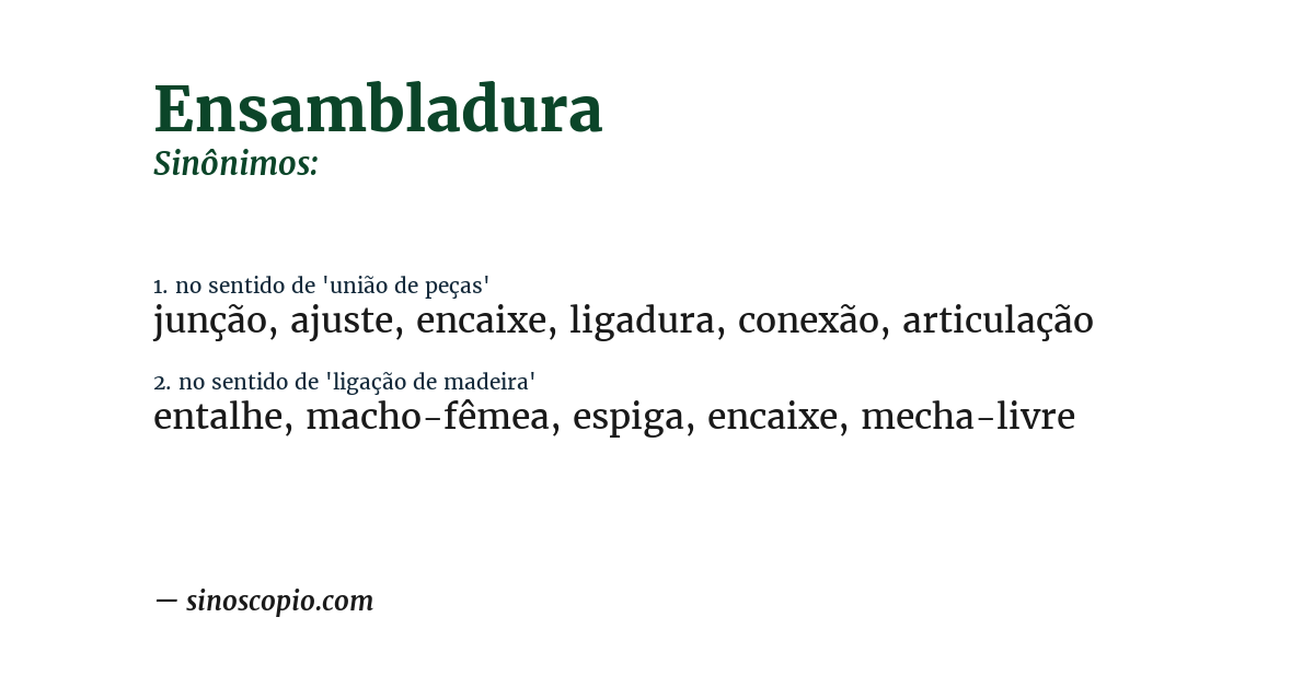 Sinônimo de ensambladura