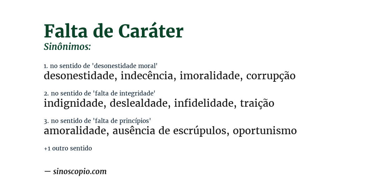 Sinônimo de falta de caráter