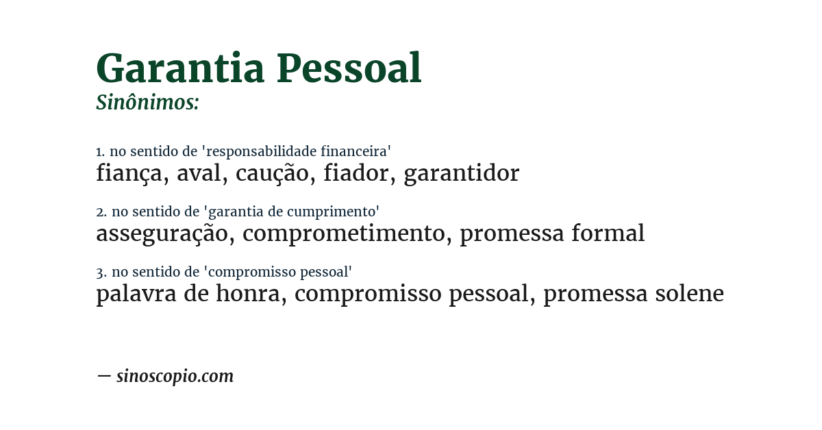 Sinônimo de garantia pessoal