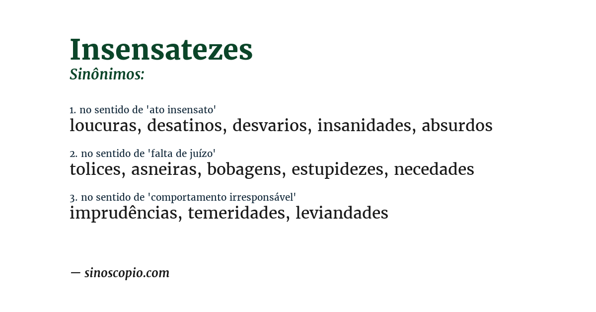 Sinônimo de insensatezes
